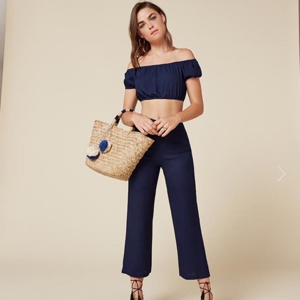 REFORMATION Annabelle Navy Two Piece Pants Set - Size 4